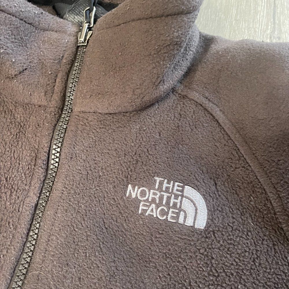 North Face Sweater Womens Brown Full Zip Logo Deep Pile Fleece Sz M - Picture 2 of 3